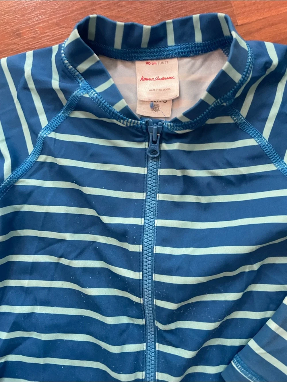 Hanna Anderson 3T Kids Blue Striped One-Piece Zip Swimsuit